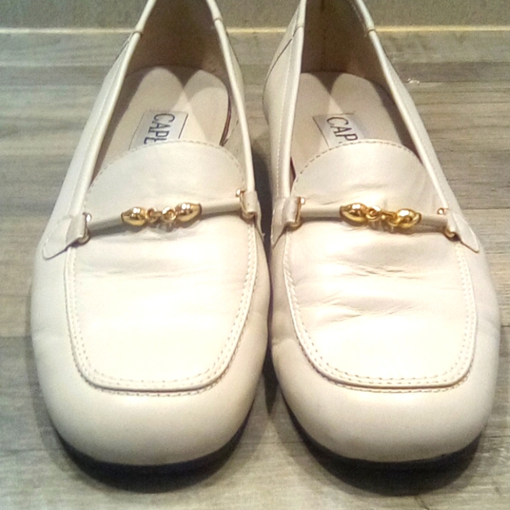 Capezio Cream Leather Loafers with Gold Accent